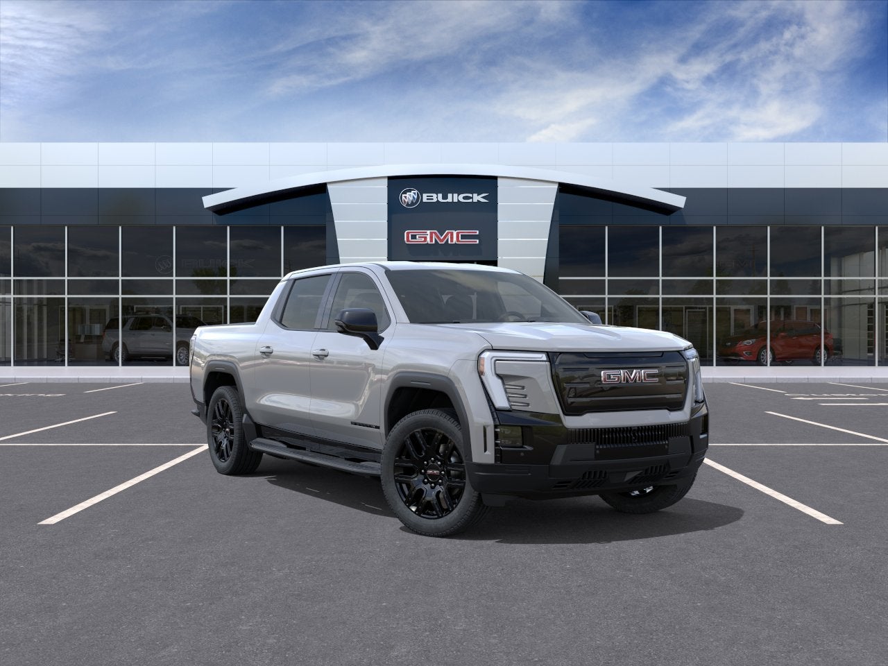 2026 GMC Sierra EV Elevation Extended Range in Thunderstorm Gray — front three-quarter view
