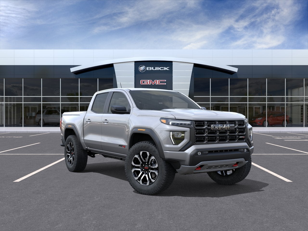 2026 GMC Canyon AT4 in Sterling Metallic — front three-quarter view