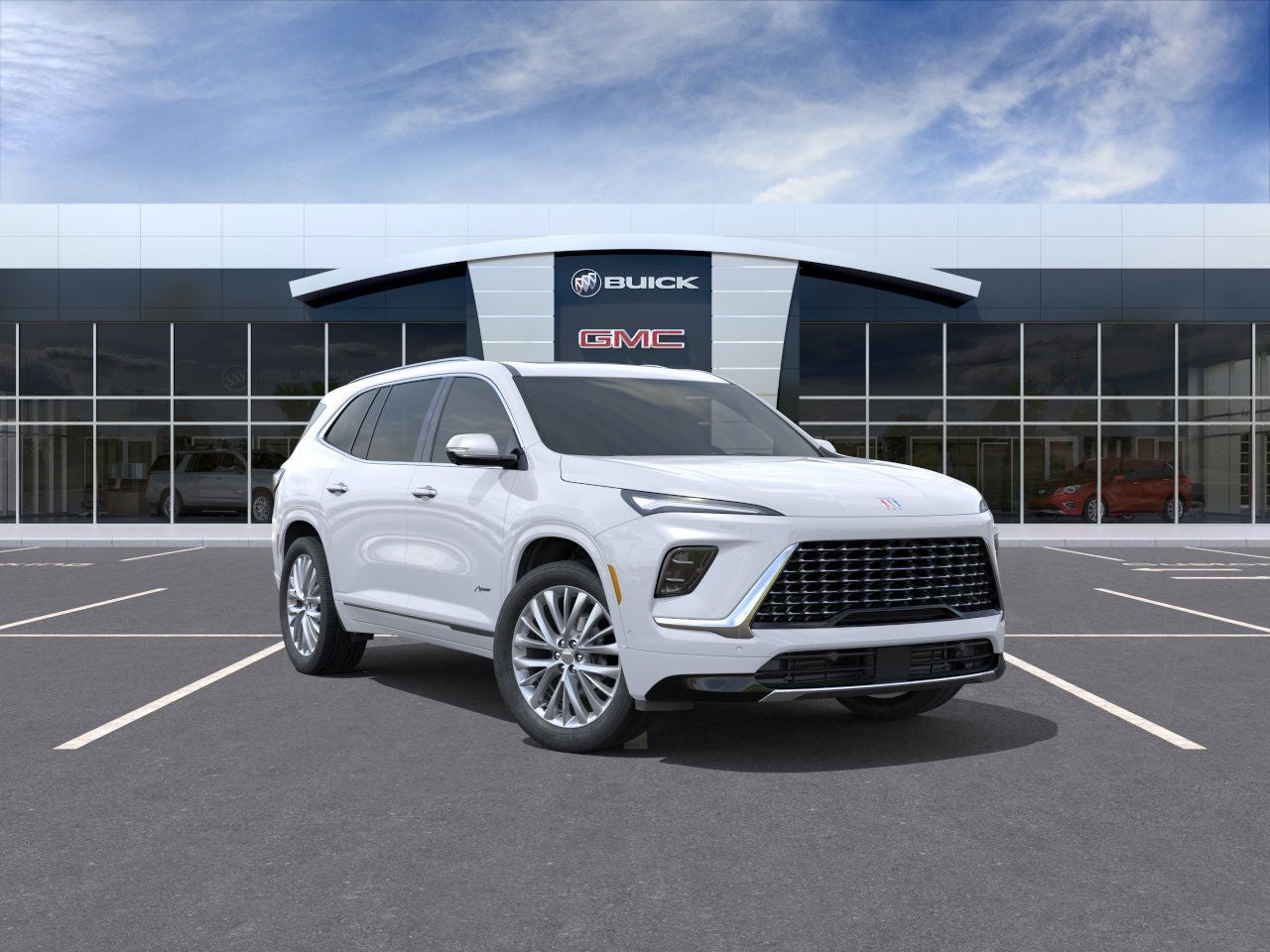 2026 Buick Enclave Avenir in Iridescent White Tricoat — front three-quarter view